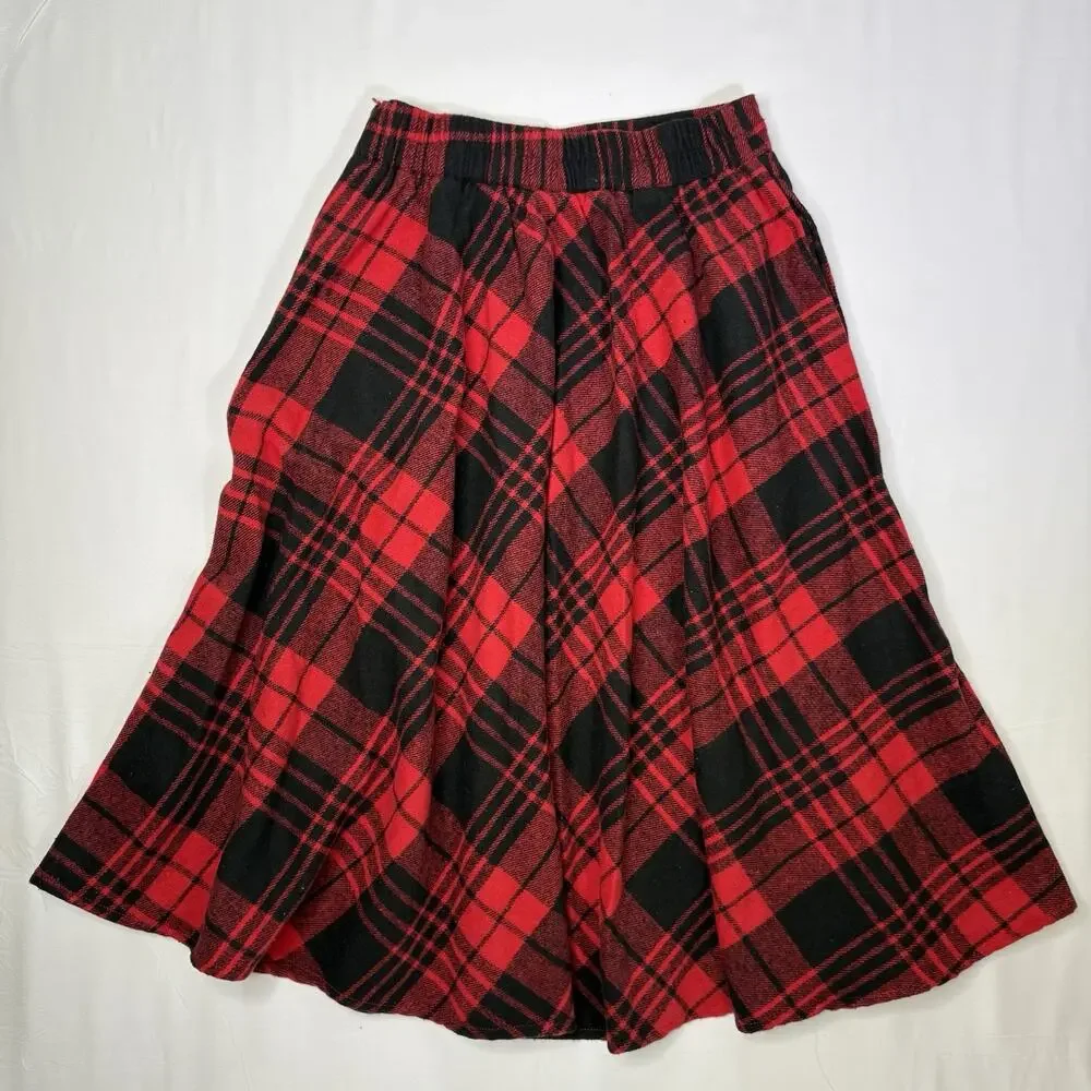 Cupshe Women’s Red Plaid Midi Skirt Flared A-Line Pockets Size Small NWT - Picture 9 of 9